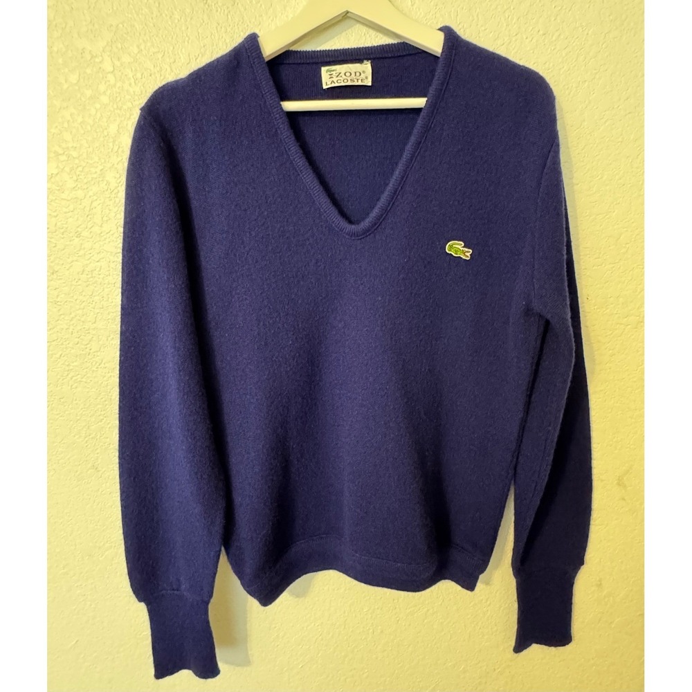 Vintage IZOD Lacoste V Neck Sweater Medium Blue Green‎ Alligator Logo